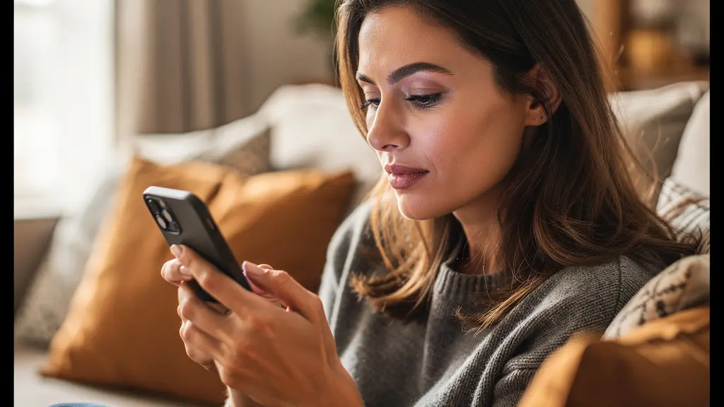 Femme vérifiant des informations sur son téléphone pour évaluer un courtier immobilier